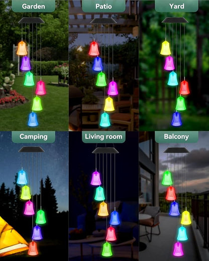 DOUBLEZHE Solar Wind Chimes for Outside, Color Changing Bell Wind Chimes, Birthday Gifts for Women Mom Grandma, Waterproof Outdoor LED Decoration Mobile Light for Garden Patio Yard Party Window Decor
