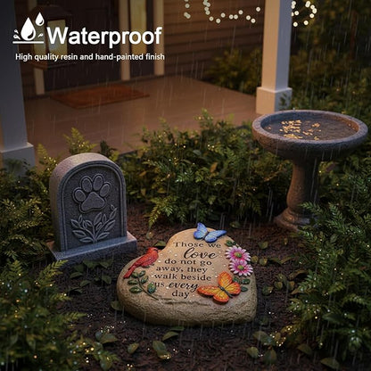 Memorial Stones for Loved Ones Outside with Cardinal Butterfly Flowers, Sympathy Gifts for Loss of Loved One Waterproof Resin Grave Decorations for Cemetery 10 inch