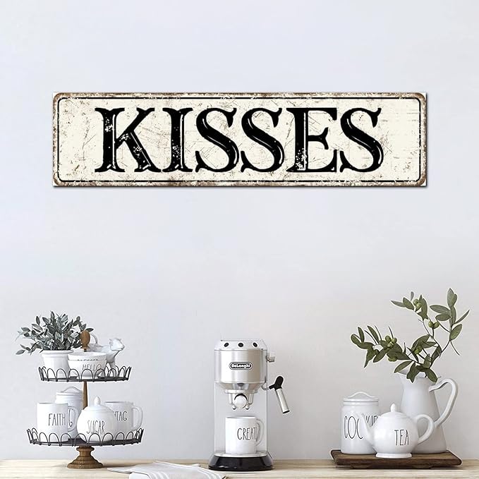 Madcolitote Vintage Kisses Wood Sign Kisses Street Signs Customized Rustic Wooden Wall Art Farmhouse Wall Decor Kitchen Wall Hanging Signs Wall Sign Home Decor Housewarming Gift 6x24in