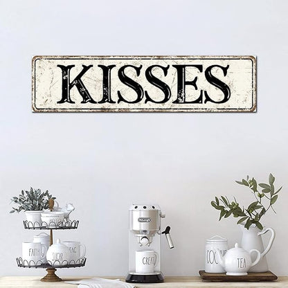 Madcolitote Vintage Kisses Wood Sign Kisses Street Signs Customized Rustic Wooden Wall Art Farmhouse Wall Decor Kitchen Wall Hanging Signs Wall Sign Home Decor Housewarming Gift 6x24in