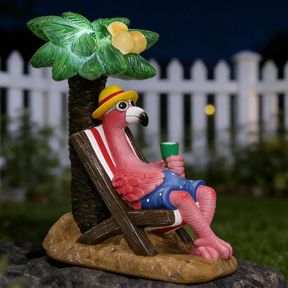 Pink Flamingos for Yard-Solar Garden Statues Gifts - Flamingos on Beach Vacation Light up Coconut Tree for Outdoor Lawn Yard Decor