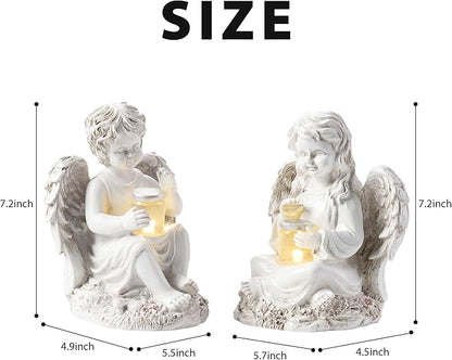 2 Pack Outdoor Angel Statue Garden Decor, Classic Solar Angel Figurine Decoration for Yard Art Indoor Porch Home Lawn Outside Light up Cherub Sculpture Guardian Wings Angel Memorial Gifts Christmas