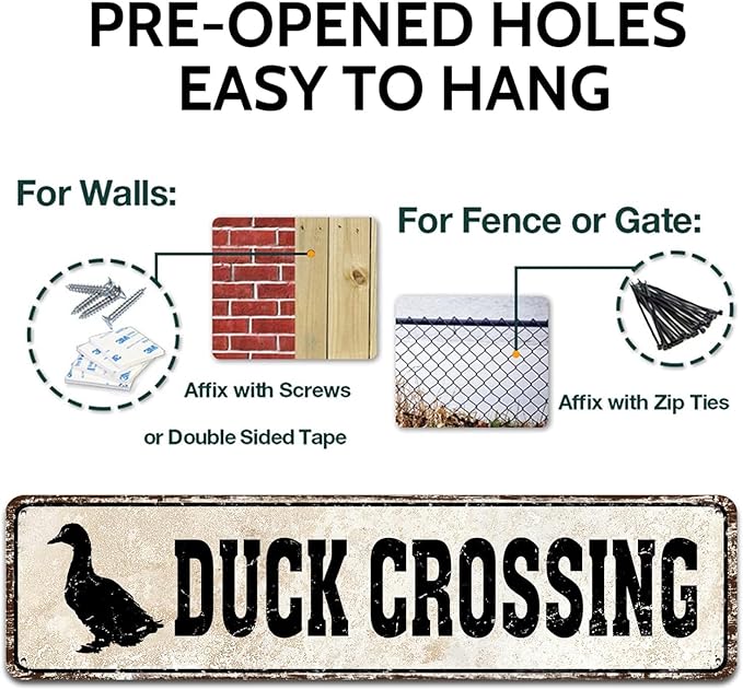 Duck Crossing Signs - Duck Crossing Road Sign 4x16 Inch, Duck Pond Sign Funny Novelty Metal Tin Sign Farm Organic Country Home Decor Wall Sign Suitable for Indoor and Outdoor Yard Sign
