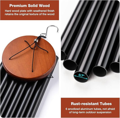 32" Wind Chimes for Outside with Heart Photo Holder, Aluminium Sympathy Wind Chimes Suitable for Outdoor, Garden, Patio Decoration, Sympathy Chime for Loss of Loved One, Friend, Pet Memorial - Black