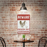 QHOVPA Farm Yard Sign Lawn Sign Metal Sign, Beware Chickens Shit Everywhere Sign for Home Farmhouse or Business Use 8x12 inches Signage