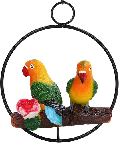 Hanging Parrot Sculpture, Hanging Garden Statue, Hand Painted 3D Parrot Bird Decor with Iron Ring for Patio Lawn Courtyard Outdoor Home Decoration