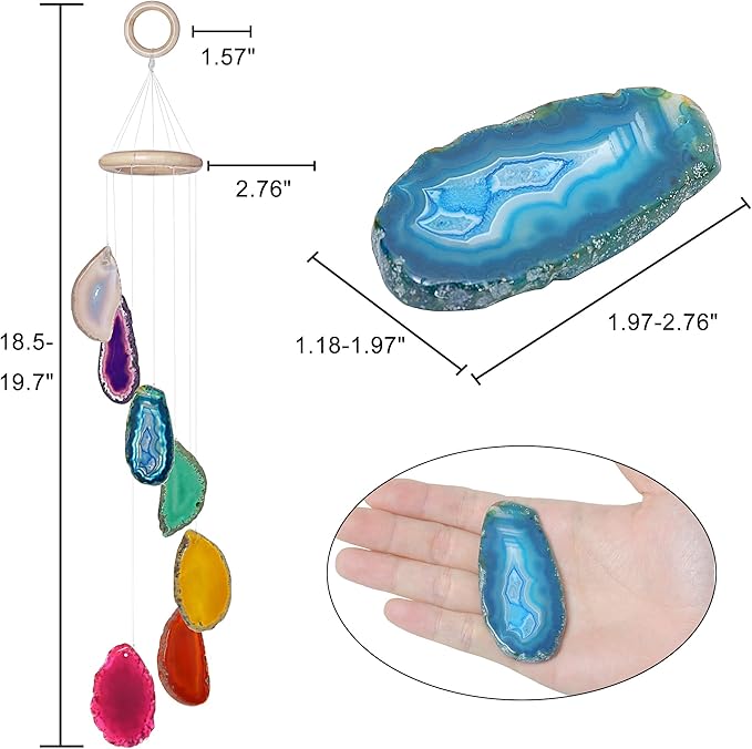 Cozy Tower Colorful Agate Wind Chimes for Outside Unique, Outdoor Home Garden Decor Geode Hanging Decorations