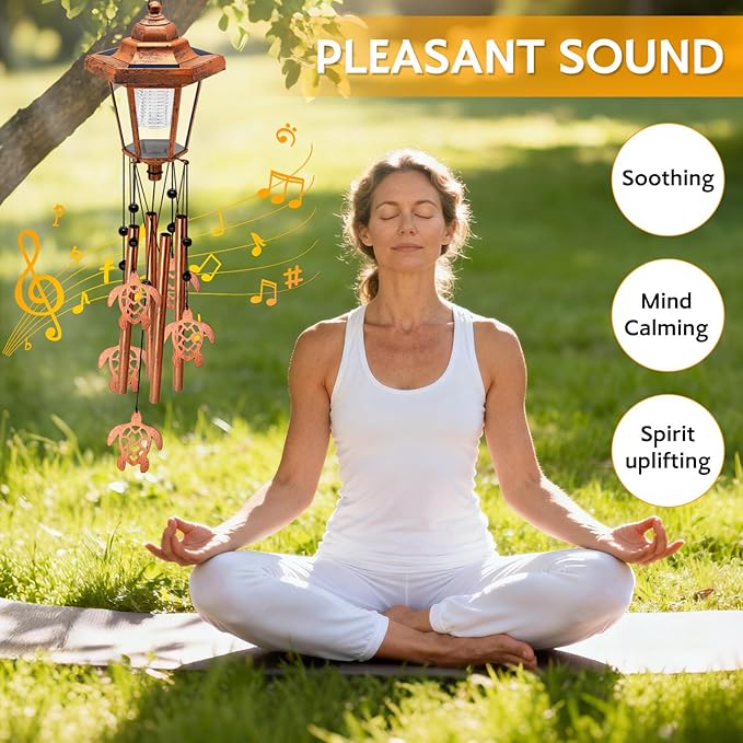 Large Solar Turtle Wind Chimes with Wind Catcher/Solar Decor Light to Create a Zen Atmosphere, Decor for Outdoor Garden Balcony, Classic Bronze Wind Chimes, Gifts for Mom Grandma Women Wife Daughter