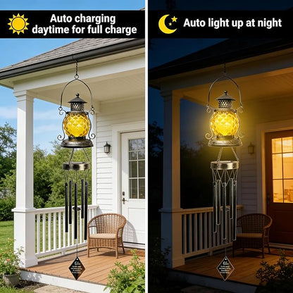 Solar Oil Lamp Wind Chimes for Outside, Hanging Memorial Wind Chimes for Mom Women Grandma, Flower Solar Lantern Windchimes Outdoors for Garden Decor