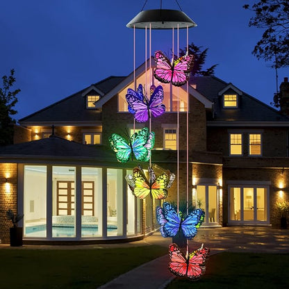 Wind Chimes for Outside, AVEKI Butterfly Solar Wind Chime Waterproof LED Color-Changing Wind Chimes Solar Powered Lights for Home Garden Christmas Decoration Gifts…