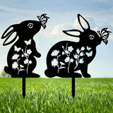 CREATCABIN 2Pcs Rabbit Metal Decor for Outside Black Rabbit Stake Rabbit Garden Decor Art Bunny Silhouette Statues Garden Decorative Ground Insert Lawn Ornaments for Outside Outdoor 9/12.4x11.8Inch