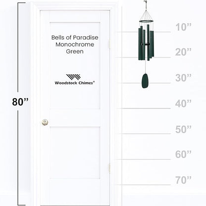 Woodstock Chimes Bells of Paradise Medium 32" Green Outdoor Memorial Gift, Wind Chimes for Backyard, Porch, Garden Patio Decor, Deep Tone Windchime BPMGR