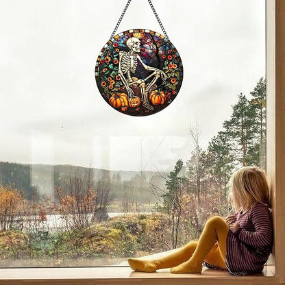 Skull Window Decor, Luminous Acrylic Suncatcher Hanging Ornaments, 7.9'' Colorful Home Decor, Halloween & Christmas Decoration Gifts