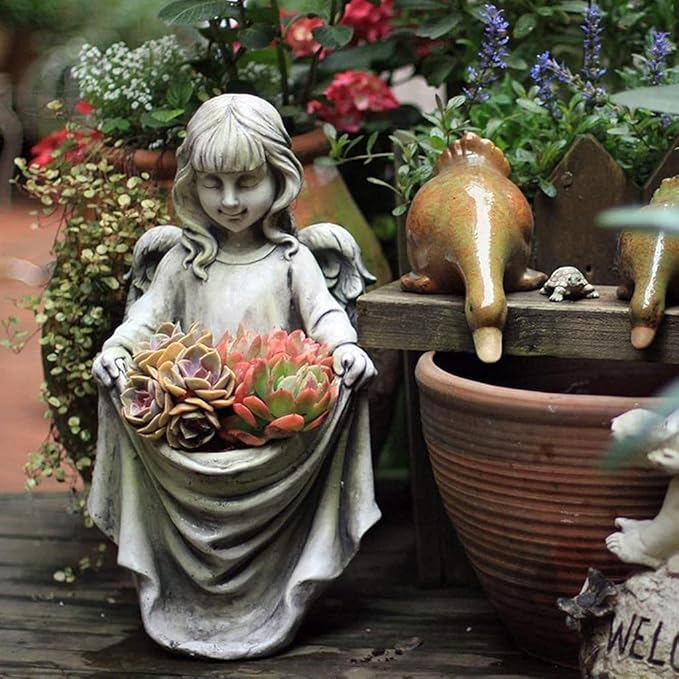 HongLianRiven Sculpture Tabletop Statue Angel Decoration Home Garden Decoration Accessories Courtyard Sculpture Outdoor Statue Gardening Gifts Crafts Figurines Potted Plants