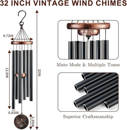 Wind Chimes for Outside, Vintage Hummingbird Deep Tone Wind Chime Outdoor Clearance, Patio Porch Balcony Decoration, Garden Hanging Decor Gifts for Women Mom Grandma (32" Hummingbird)