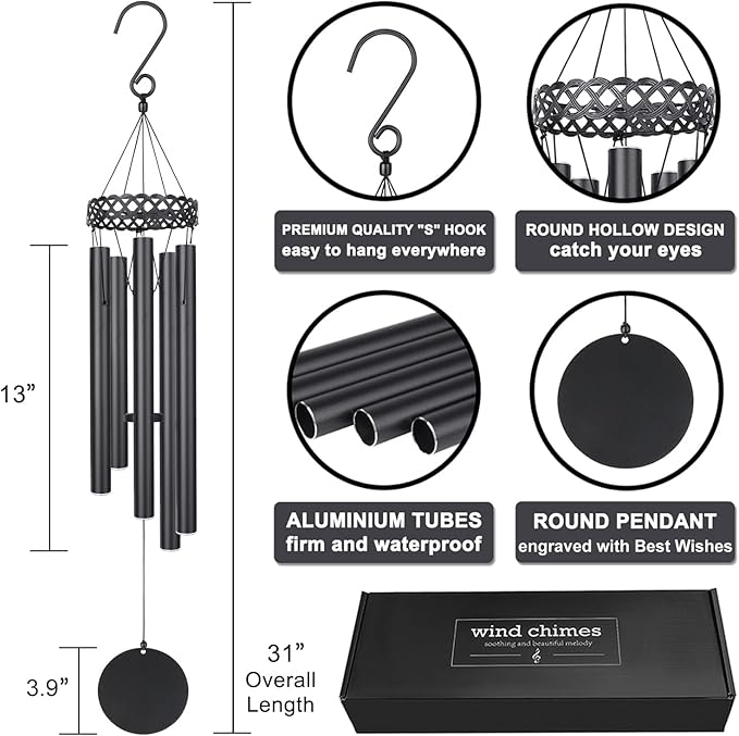 Memorial Wind Chime Sympathy Gift, in Memory of Dad Mom Loved One Healing, Loss of Mom Dad, Bereavement Remembrance Condolence Memorial Gift for Men, Women, Family, Relatives, Neighbors, Friends