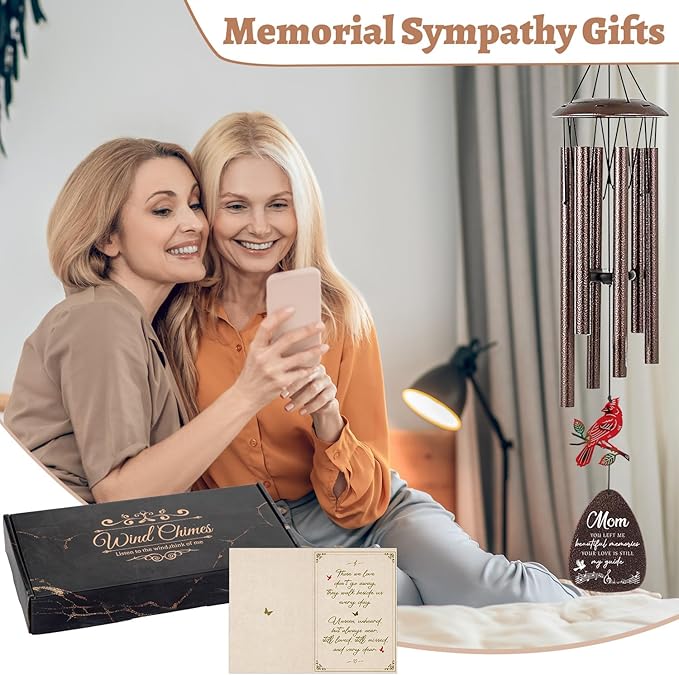Memorial Gifts for Loss of Mom - 36'' Memorial Wind Chimes for Outside, Sympathy Bereavement Condolence Grief Remembrance Funeral Gifts for Loss of Mother Love One, with S Hook Greeting Card