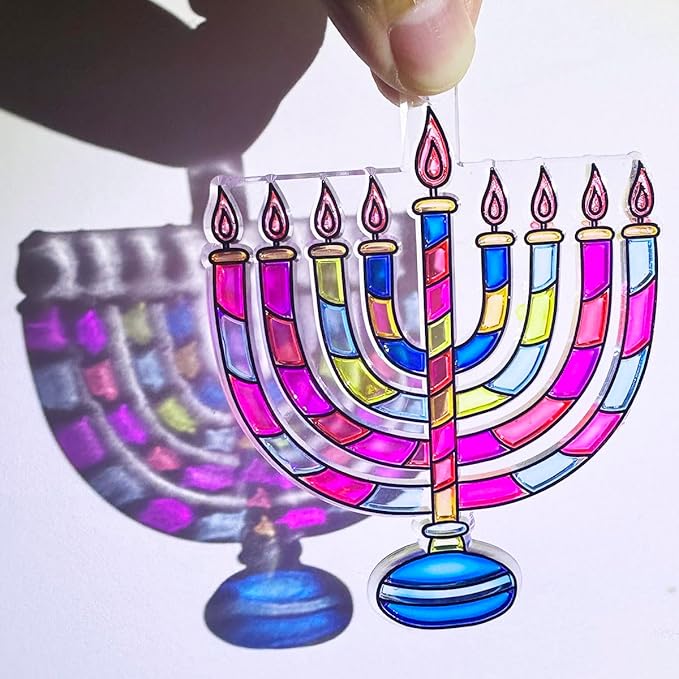 AUEKIV Suncatchers Kit 30Sets Hanukkah Suncatchers Window Art Paint Sun Catcher DIY Craft Kits Chanuka Menorah Dreidel Star Suncatcher Kits for Hanukkah Festival Home Party Activity Decorations