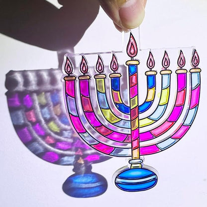 AUEKIV Suncatchers Kit 30Sets Hanukkah Suncatchers Window Art Paint Sun Catcher DIY Craft Kits Chanuka Menorah Dreidel Star Suncatcher Kits for Hanukkah Festival Home Party Activity Decorations