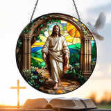 8 Inch Stained Glass Suncatcher for Window Hanging, Christian Stained Glass Windows Hanging Religious Gifts for Women, Sun Catcher for Home Garden Decor, Easter, Faith,Baptism, Memorial
