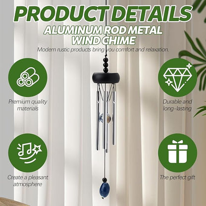10.6'' Aluminium Mini Wind Chimes with 4 Rods, Memorial Wind Chimes for Outside Small Gifts Deep Tone Unique Garden Patio Hanging Home Decor Black