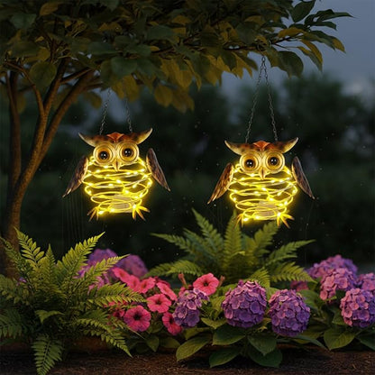 2 Pack Owl Solar Lights Outdoor Hanging Lantern with Handle, Solar Powered Owl Garden Decor for Outside Patio Yard Porch Pathway Owl Gifts for Women (Warm White LED Lights)