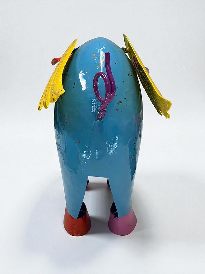 Colorful Enameled Metal Flying Pig Statue - Blue, Patio and Lawn Outdoor Garden Decor, Indoor Home Decoration, Yard Art, Farm Animal Sculpture