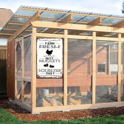 Farm Fresh Nuggets Squeezed Daily Chicken Metal Tin Sign Chicken Coop Signs for Coop Outdoor Funny Chicken Coop Decor Vintage Hen House Sign 12x8 Inch