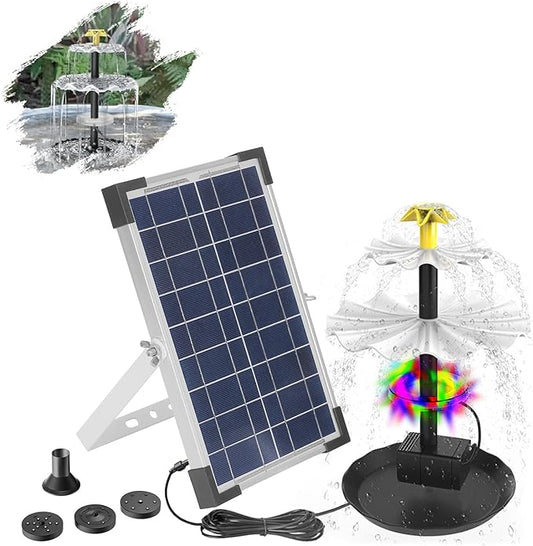 3-Tier Solar Fountain for Bird Bath, Solar Water Pump Waterfall Feature with Colorful Light 3 Nozzles 6W Solar Panel for Bird Bath, Yard Garden Decoration Garden, Outdoor Bird Feeder