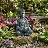 TERESA'S COLLECTIONS Meditating Buddha Statue for Garden Decor with Outdoor Solar Lights, Large Resin Outdoor Decor Garden Statue Sculpture for Home Lawn Yard Decor Gifts for Mom, 10.4''