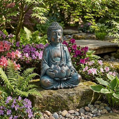 TERESA'S COLLECTIONS Meditating Buddha Statue for Garden Decor with Outdoor Solar Lights, Large Resin Outdoor Decor Garden Statue Sculpture for Home Lawn Yard Decor Gifts for Mom, 10.4''