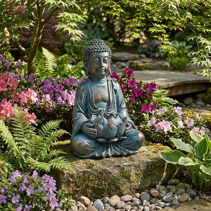 TERESA'S COLLECTIONS Meditating Buddha Statue for Garden Decor with Outdoor Solar Lights, Large Resin Outdoor Decor Garden Statue Sculpture for Home Lawn Yard Decor Gifts for Dad and Mom, 7.1''