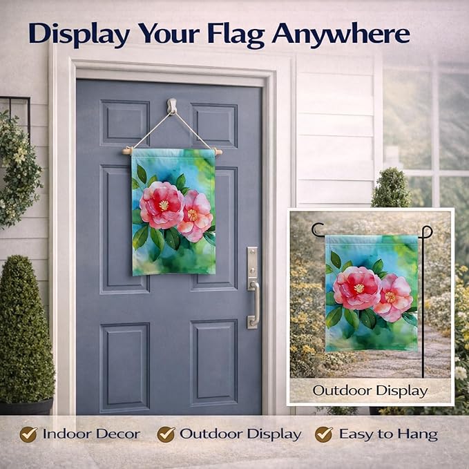 Caroline's Treasures Alabama Camellia in Watercolor Garden Flag Mailbox Flag Decorative Yard Flag Banner Outside Patio Artwork Yard Flower Beds, Garden Size, Multicolor