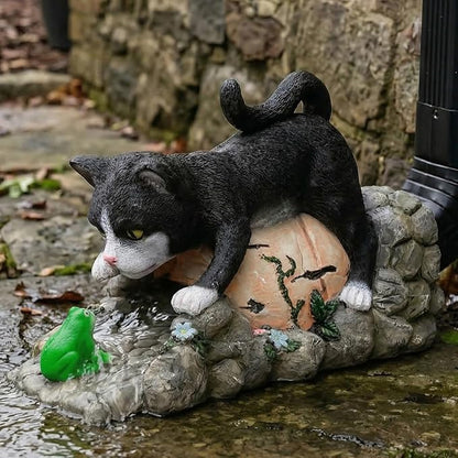 Elenon Tuxedo Cat Decorative Gutter Downspout Extension Statue, Gutter Guardian Rain Downspout Splash Block Outdoor, Garden Rain Downspout Extender for 3" × 4" Downspouts Decor