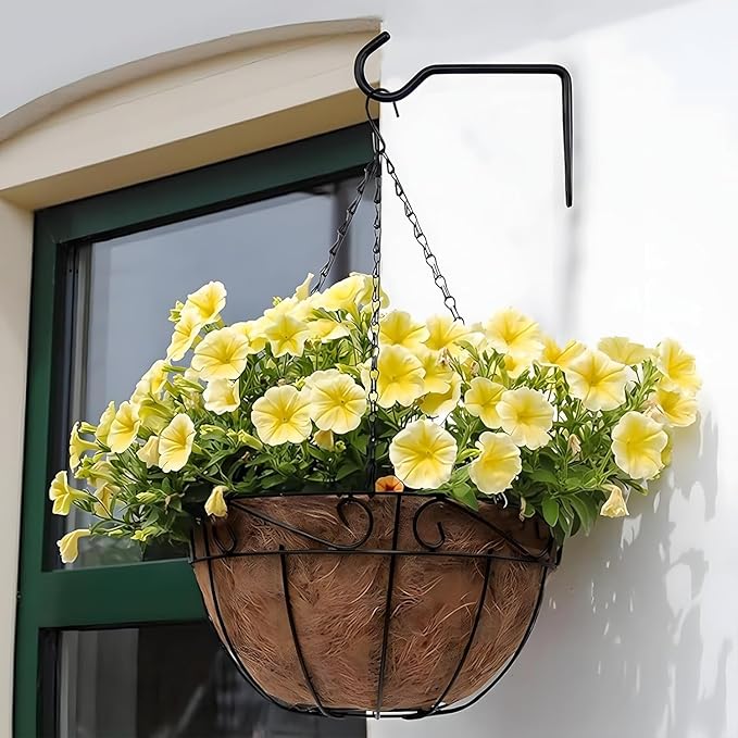 9.44 Inch Metal Wall Plant Hangers, Heavy Duty Hanging Hooks for Plants, Bird Feeders, Wind Chimes and Flower Baskets, Indoor and Outdoor Use, 4 Pack Black