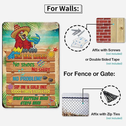 YOYI ART Funny Tiki Bar Rules Sign - Metal Patio Signs for Outside, Ourdoor, Vintage Tin Sign for Tiki Bar, Hawaii Theme, Beach, Yard, Pool, Garden and Patio Decor Wall Art Accessories, 8 x 12 inch