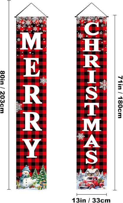 Christmas Decorations Outdoor Yard: Large Red Black Front Porch Sign, Buffalo Plaid Xmas Door Banner, Hanging Merry Christmas Decor for Home School Office Indoor Wall Garage Yard Outside