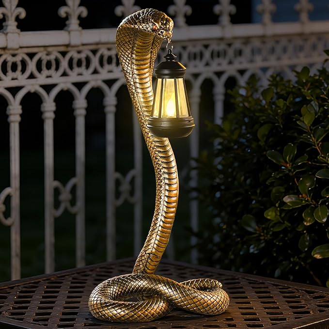19.89'' Garden Outdoor Statues Snake with Solar Lantern,Lawn Decor Snake Statue for Patio,Balcony,Yard Ornament,Unique Housewarming and Birthdays Gifts for Father Men Grandpa