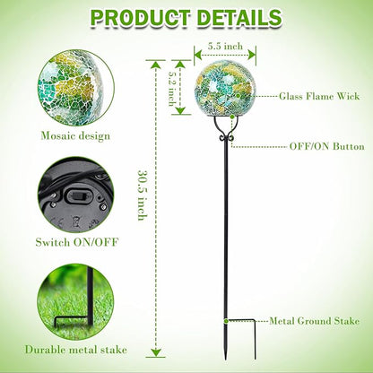 Solar Lights Outdoor Decorative Solar Mosaic Garden Stakes Cracked Glass Decorative Waterproof Outdoor Lights for Landscape Patio Yard Walkway Decoration Green