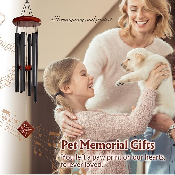 Pet Memorial Gifts for Loss of Dog, 26" pet Memorial Wind Chimes for Outside, Loss of Dogs Sympathy Gift, You Left a paw Print on Our Hearts in Memory of Pets Windchimes
