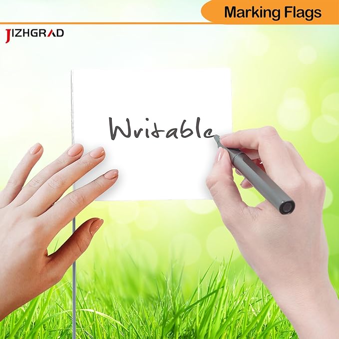 50Pack White Marking Flags, JIZHGRAD 15x4x5 Inch Marker Flags Use for Yard & Lawn, Boundary & Dog Training, Survey & Landscape, Sprinkler & Surveyor, Garden & Construction, High Visibility, Sturdy, Versatile, UV & Weather Resistant