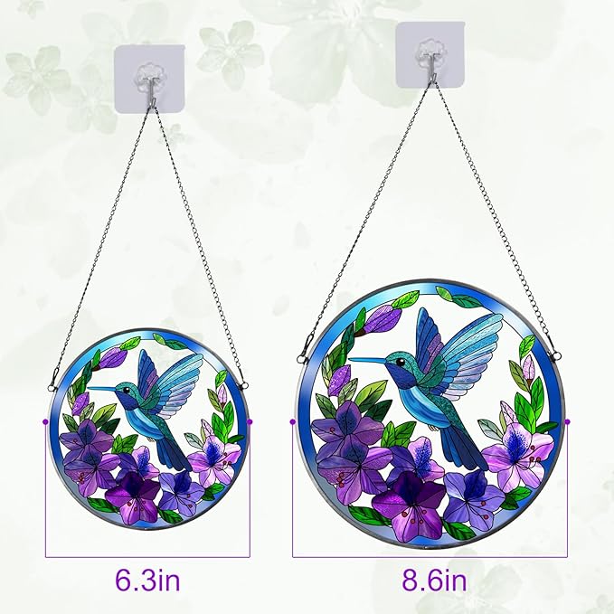 Hummingbird Stained Glass Suncather for Window Hanging, 6.3'' Purple Hummingbird Ornament Gift for Women, Nature-Inspired Wall Art Home Decor Gifts for Mom, Grandma (Purple, 6.3'')