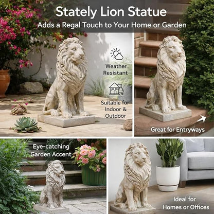 15in Huge Lion Statue, Stone Lion Sculpture Ornament, Beautiful Decorative Piece for Villa Garden Entrance, Housewarming, Birthday Gifts, Garden, Yard Decor