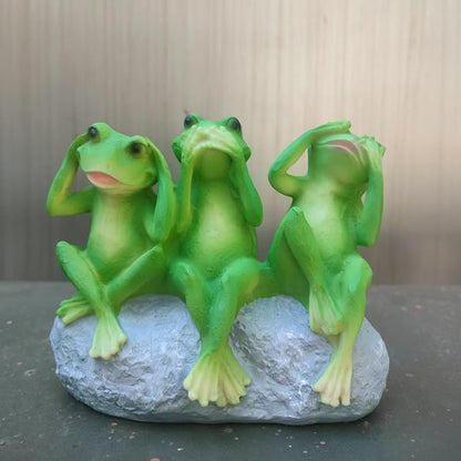 Tirifer 3 Cute Frog Statue Garden Decor, See Speak Hear No Evil Green Frog Figurine Outdoor Yard Decoration Garden Accessories for Patio, Balcony, Porch, Art Lawn Ornaments