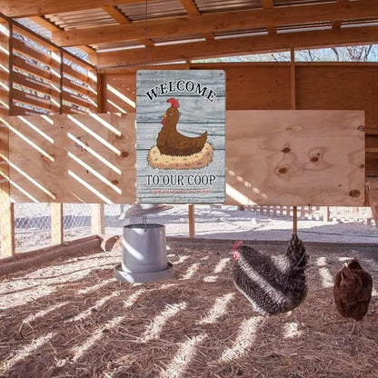 Vintage Metal Signs Chicken Coop Signs for Farm Yard Decor, Farm Tin Signs for Home Kitchen Outdoor Decor, Welcome To Our Coop - 8×12 inches