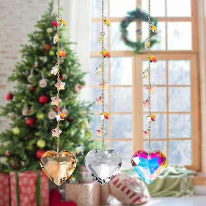Crystal Sun Catcher Crystal Heart Suncatchers for Windows Hanging Healing Crystals Ornament Gift for Wife Mom Set of 3