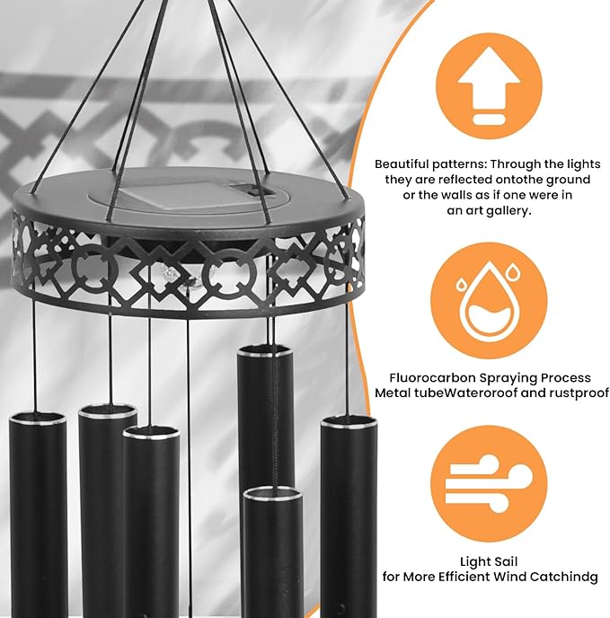 42" Solar Deep Tone Wind Chimes for Outside Clearance, Large Metal Windchimes for Loss of Loved One, Memorial Heavy Duty Chimes Outdoor for Garden,Sympathy Gifts，Black