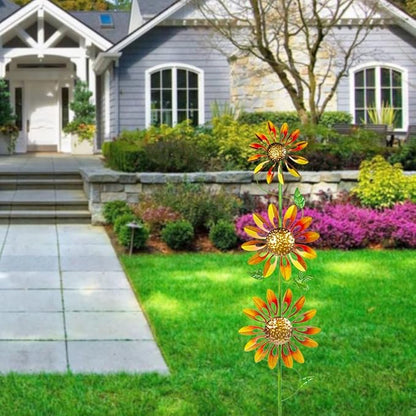 VEWOGARDEN Sunflower Wind Spinners Outdoor Kinetic Garden Wind Spinner with Stakes Metal Garden Decor for Yard Lawn Patio, Yellow