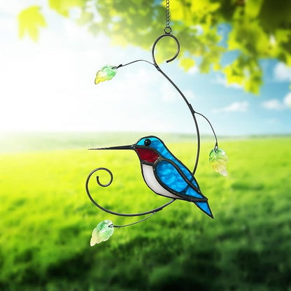 1PC Colorful Hummingbird Glass Window Decor Hanging Ornament, Home Wall Garden Decor, Hummingbird Light Catcher, Bird Lover Favorite Gardening Ornament