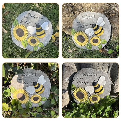 Milisten Outdoor Decorative Stepping Stone Bee and Sunflower Design for Garden Pathway Durable Resin Craft for Lawn and Patio Embellishment Charming Garden Accessory